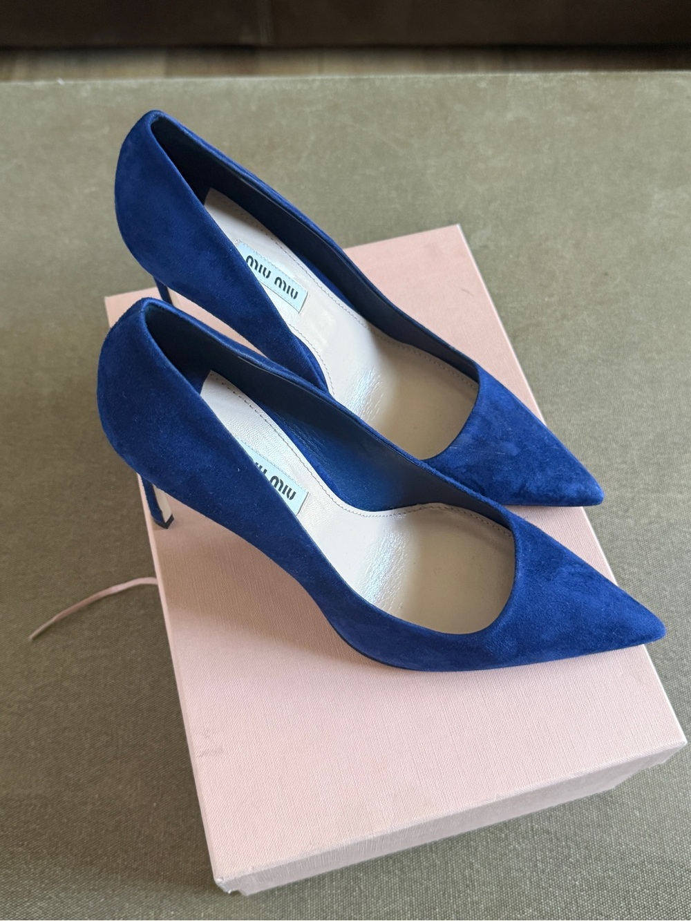 Miu Miu Cobalt Blue Suede Pointed-Toe Pumps New in box
